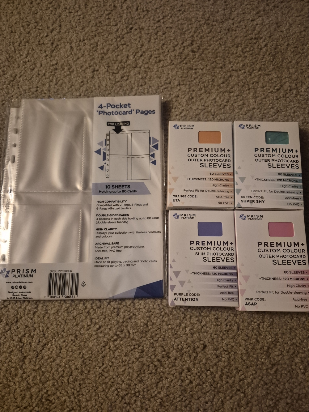 PRISM Premium+ Photocard Sleeves in Orange, Green, Purple, and Pink